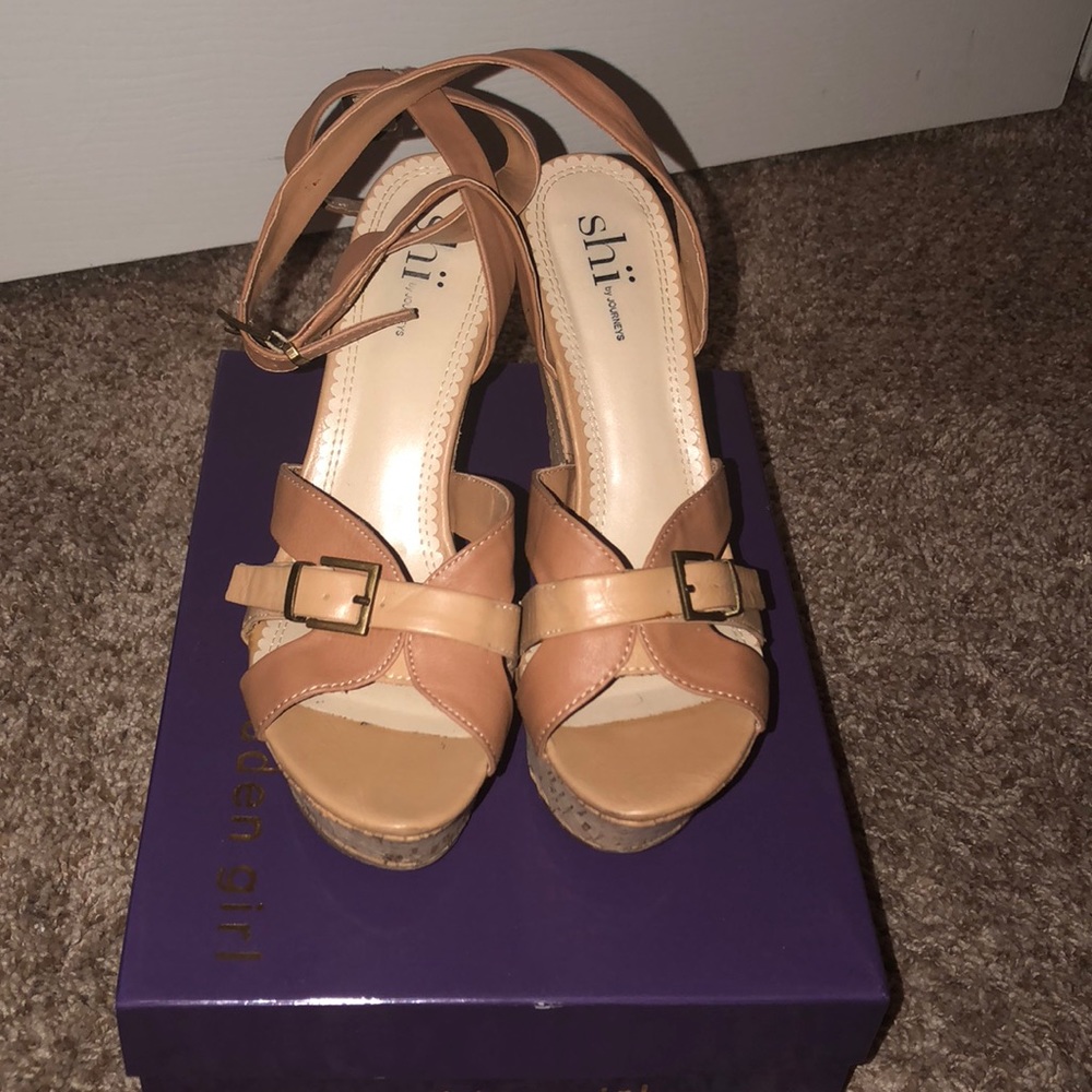 Light brown wedge heels